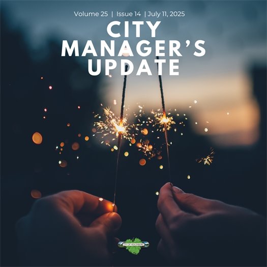 The cover of the Healdsburg City Manager's Update - A picture of two hands holding sparklers with a grey sky in the background