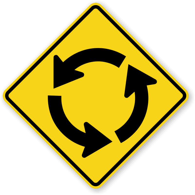 yellow roundabout sign